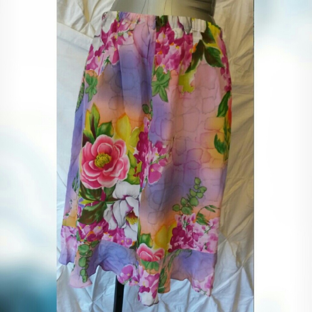 NWOT Diane Gilman Silk Floral Skirt - Picture 3 of 4